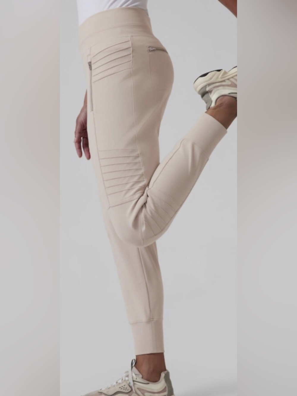 Athleta Venice Moto Joggers Abalone Cream Ivory Stretch Pull-On Pants 1X